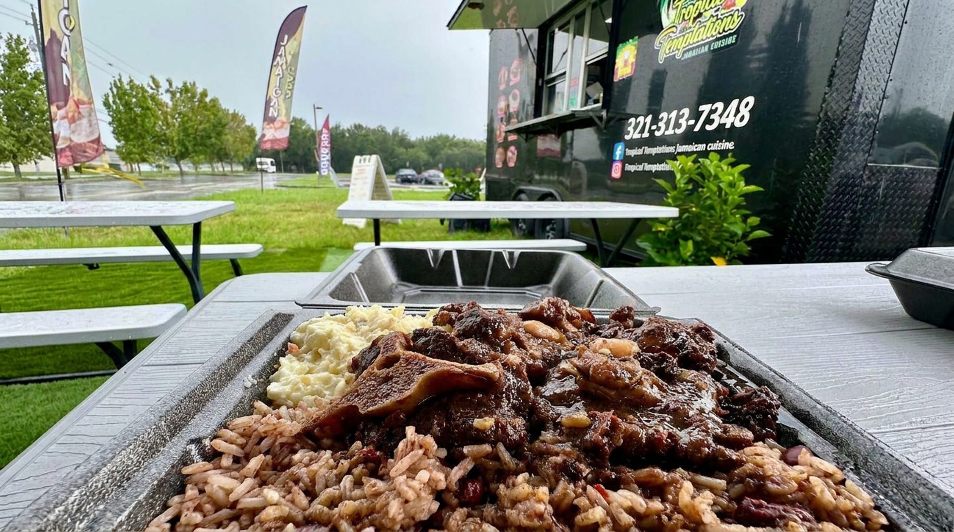 Oxtail and rice and peas
